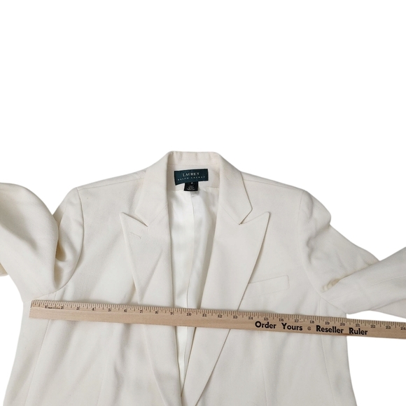 Lauren Ralph Lauren Blazer 8 Ivory Whitw Gold Buttons Wool Blend Collared - Picture 7 of 8